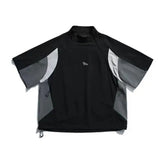 Threebooy Summer Black Grey Colorblocked Mesh Embroidered Japanese Quick Dry Training Jersey Vintage Oversized T Shirt Y2K Top